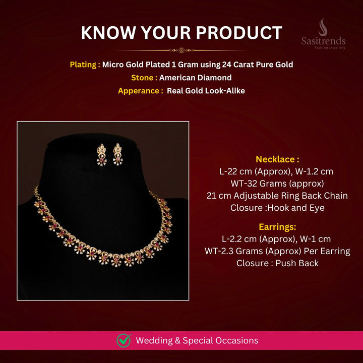 Micro gold plated AD Necklace jewellery set measurement Image - Sasitrends