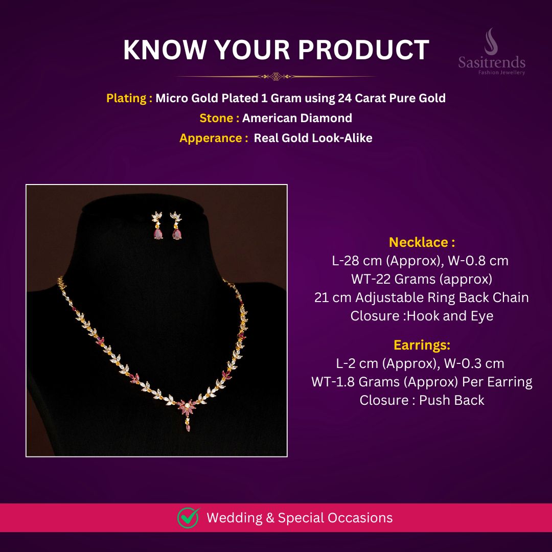 Micro gold plated AD Necklace jewellery set measurement Image - Sasitrends
