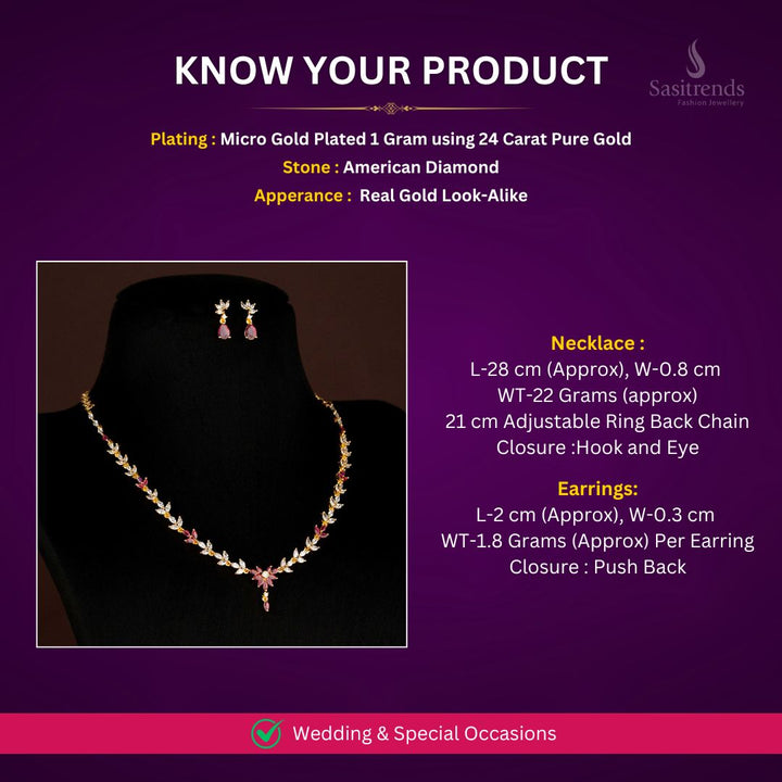 Micro gold plated AD Necklace jewellery set measurement Image - Sasitrends