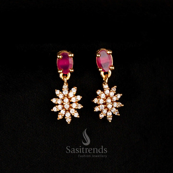 Micro Gold Plated American Diamond Floral Necklace Set with Oval Stones by Sasitrends