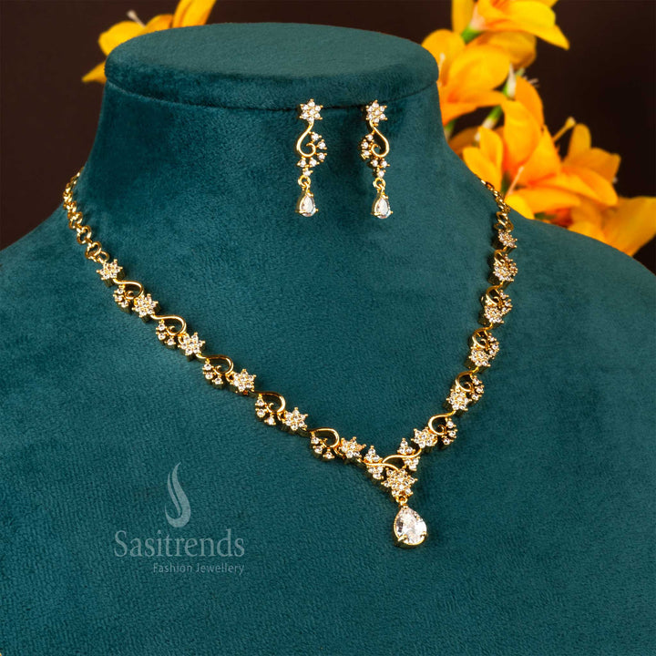 Sasitrends - Latest Micro Gold-Plated American Diamond Floral Swirl Necklace Jewellery Set