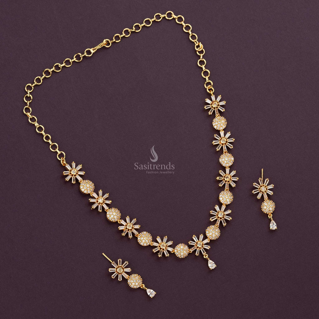 Elegant Micro Gold Plated Floral Designer American Diamond Jewellery  - Sasitrends