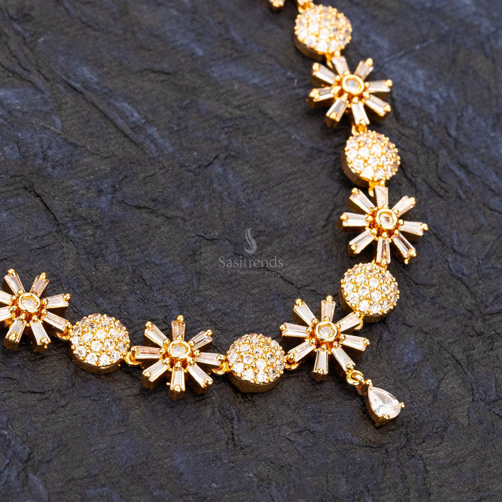 Guaranteed micro gold plated floral designer american diamond stone stud necklace