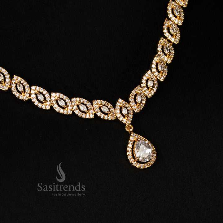 Micro Gold Plated Full White AD Necklace Set for Bridal Wear - Sasitrends - Sasitrends