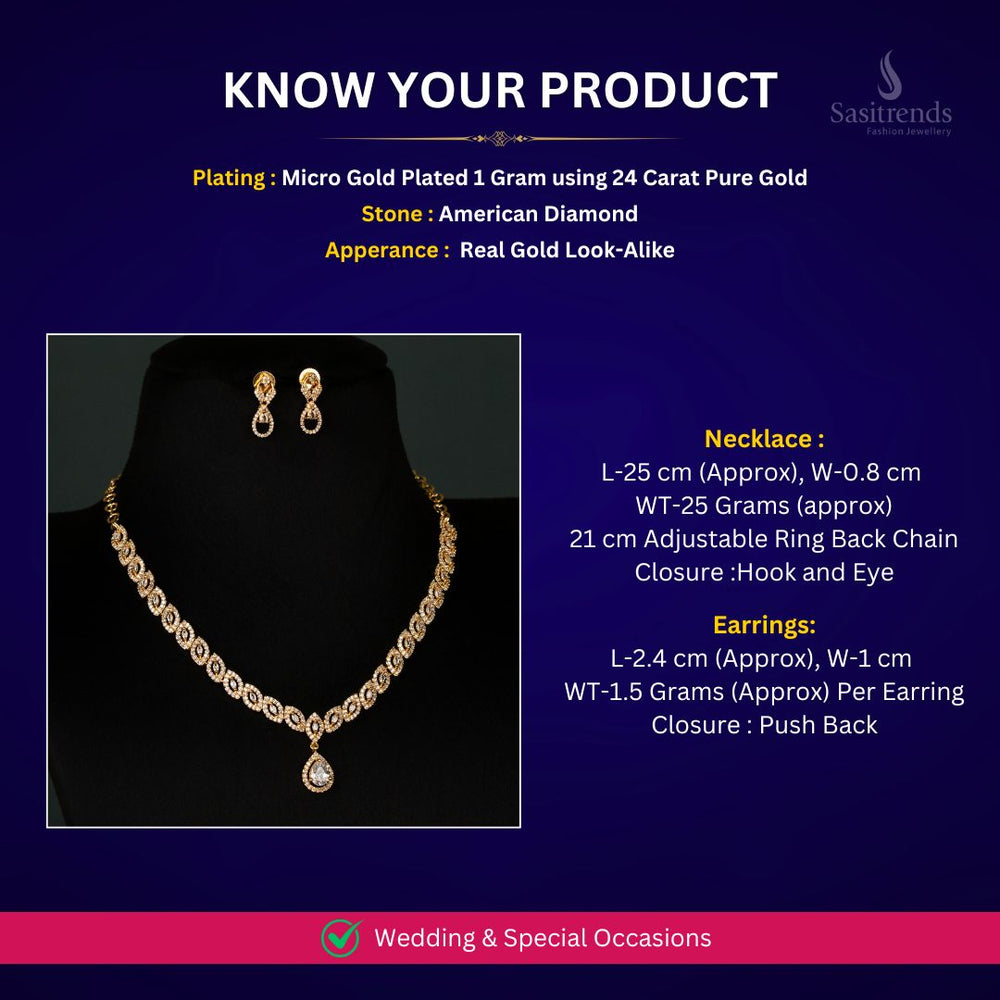 Micro gold plated AD Necklace jewellery set measurement Image - Sasitrends