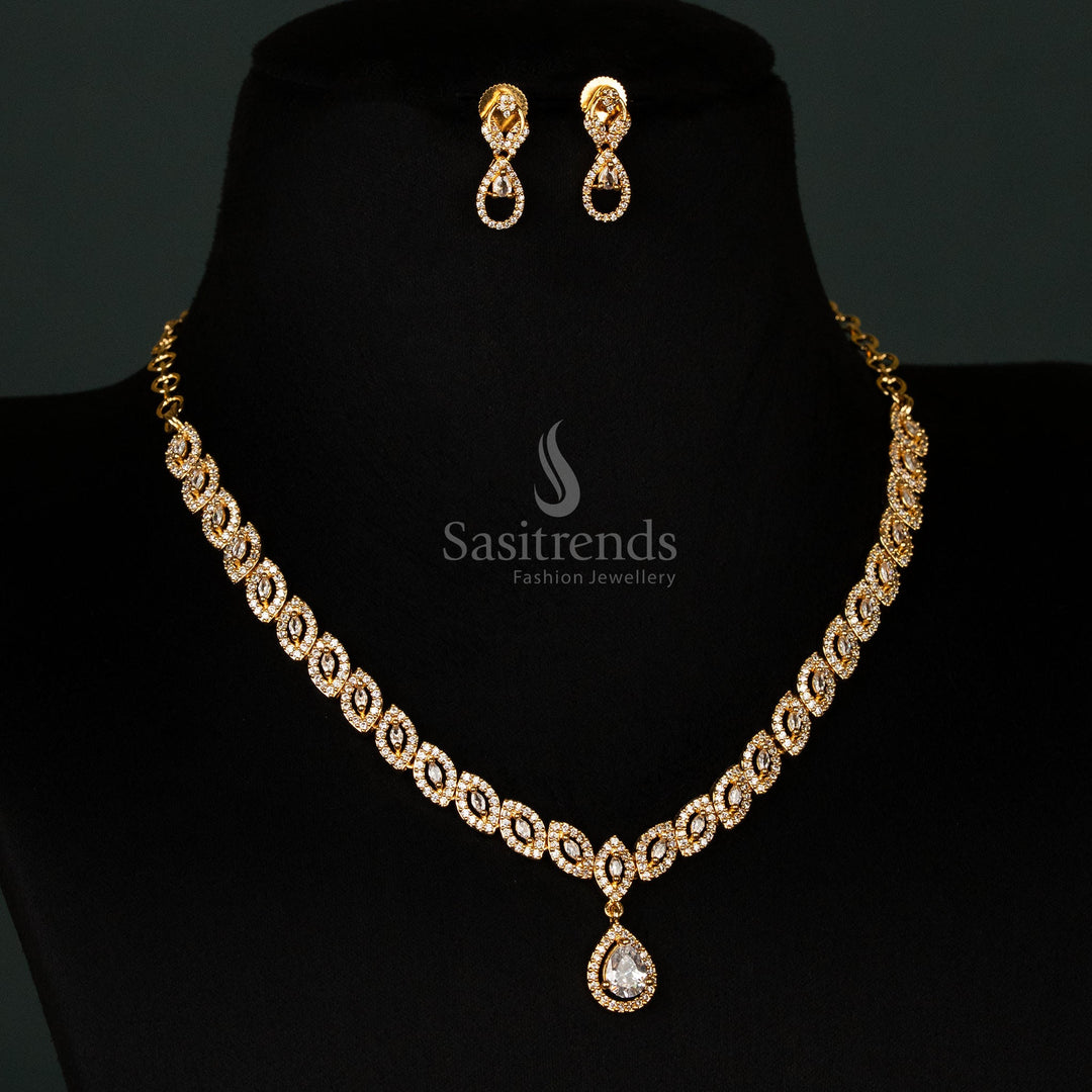 Micro Gold Plated Full White AD Necklace Set for Bridal Wear - Sasitrends - Sasitrends
