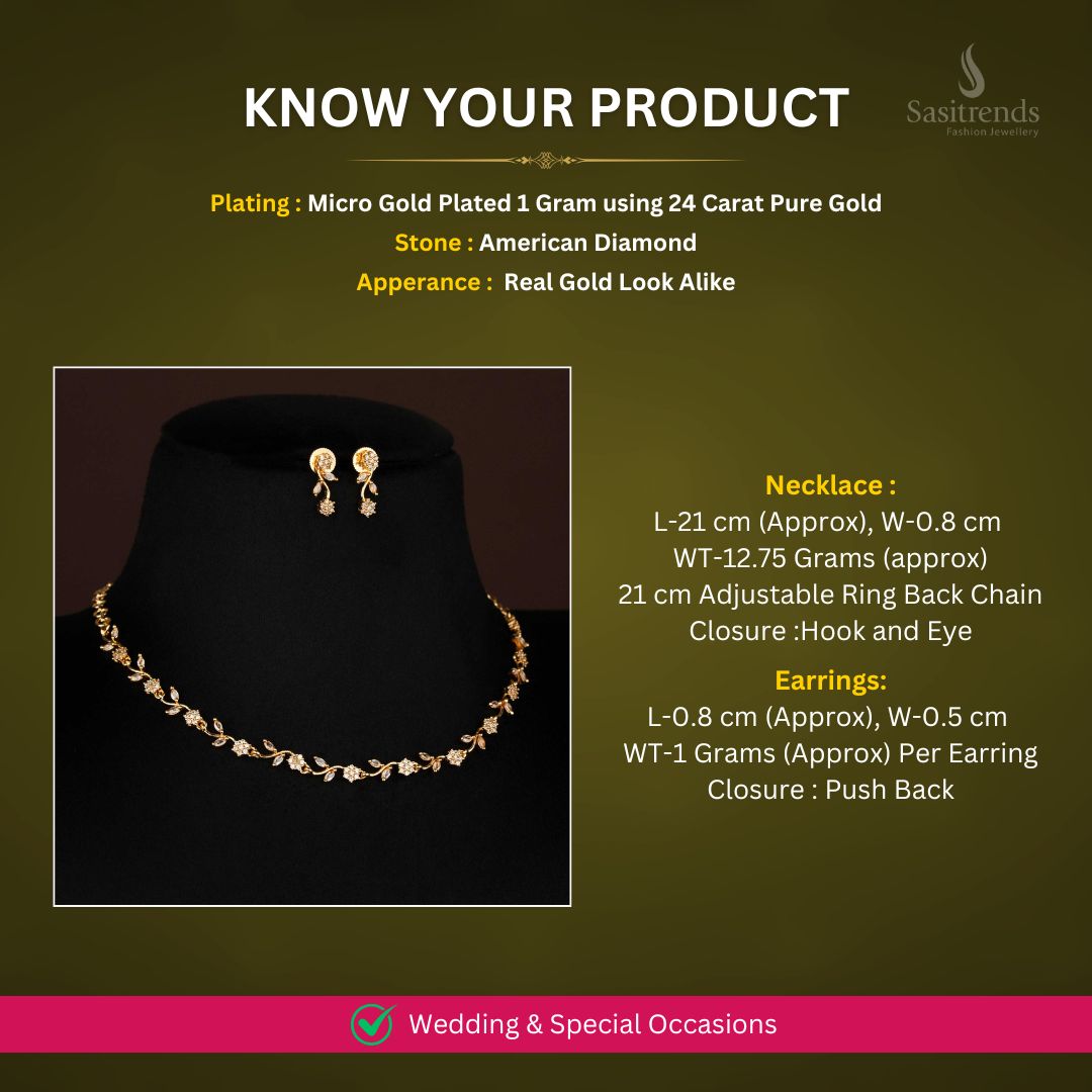 Micro Gold plated AD necklace Jewellery set Measurement Image - Sasitrends