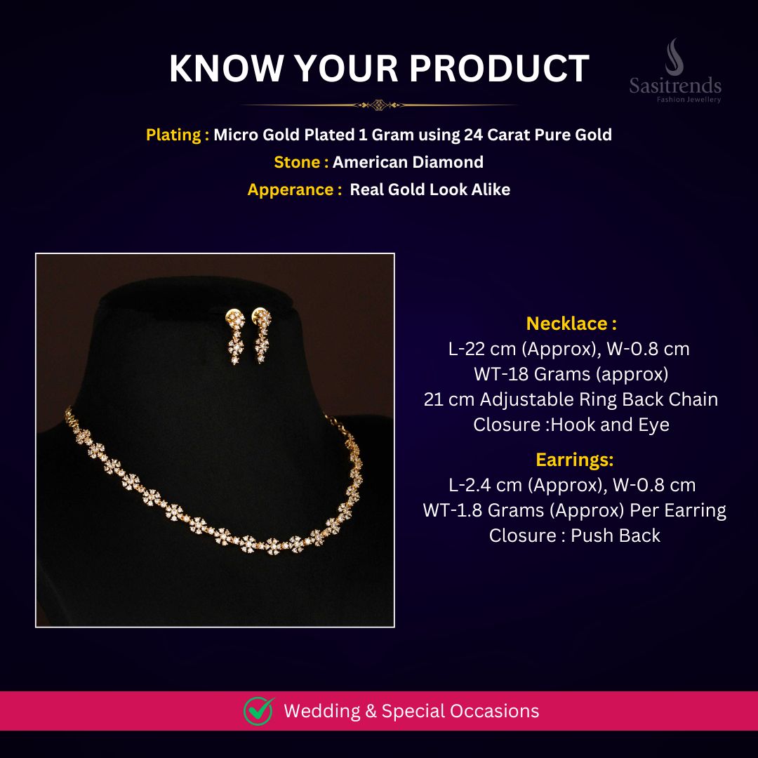 Micro Gold plated AD necklace Jewellery set Measurement Image - Sasitrends