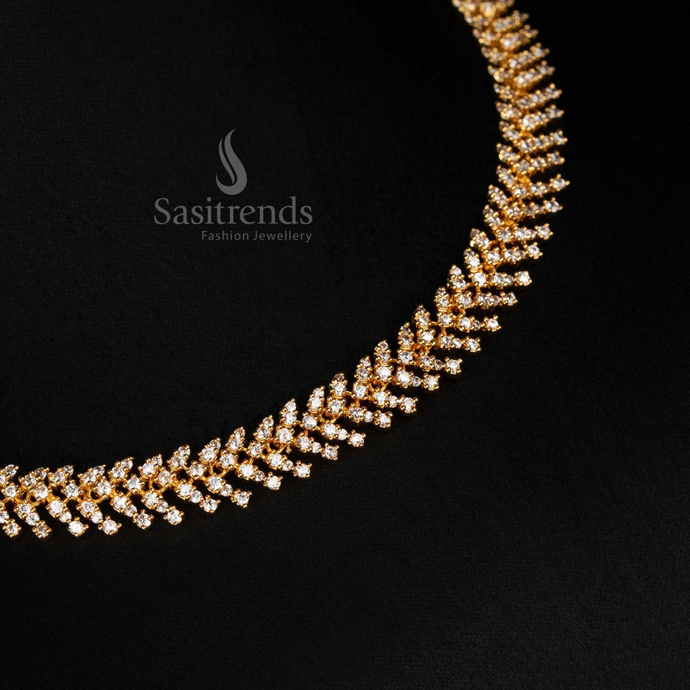 Close-up of dazzling American Diamond micro gold plated necklace with intricate chevron pattern, SKU 2354N.
