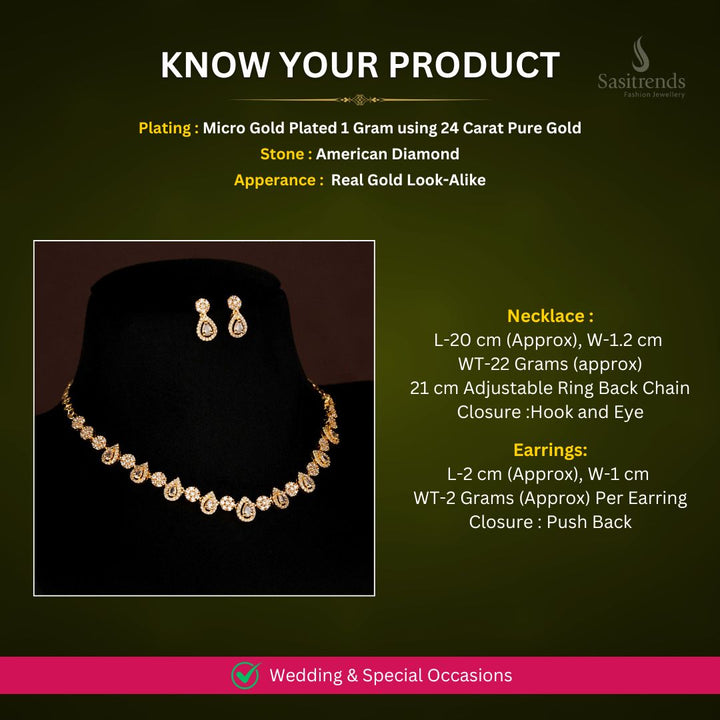 Micro gold plated AD Necklace jewellery set measurement Image - Sasitrends