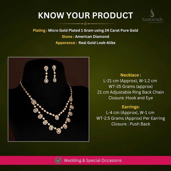 Micro gold plated AD Necklace jewellery set measurement Image - Sasitrends