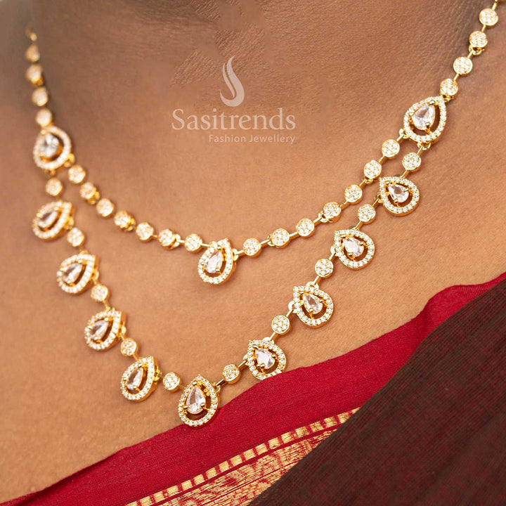 White American Diamond Micro Gold Plated Necklace Set Party Wear - Sasitrends