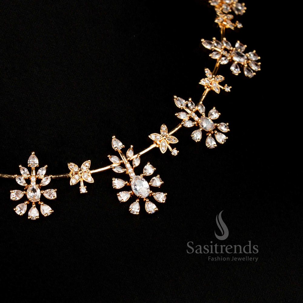 Guaranteed micro gold plated white American diamond floral and star festive wear necklace – Sasitrends