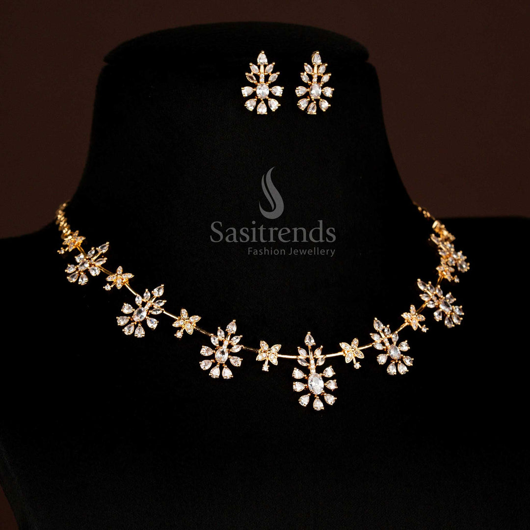 Guaranteed micro gold plated white American diamond floral and star festive wear necklace – Sasitrends