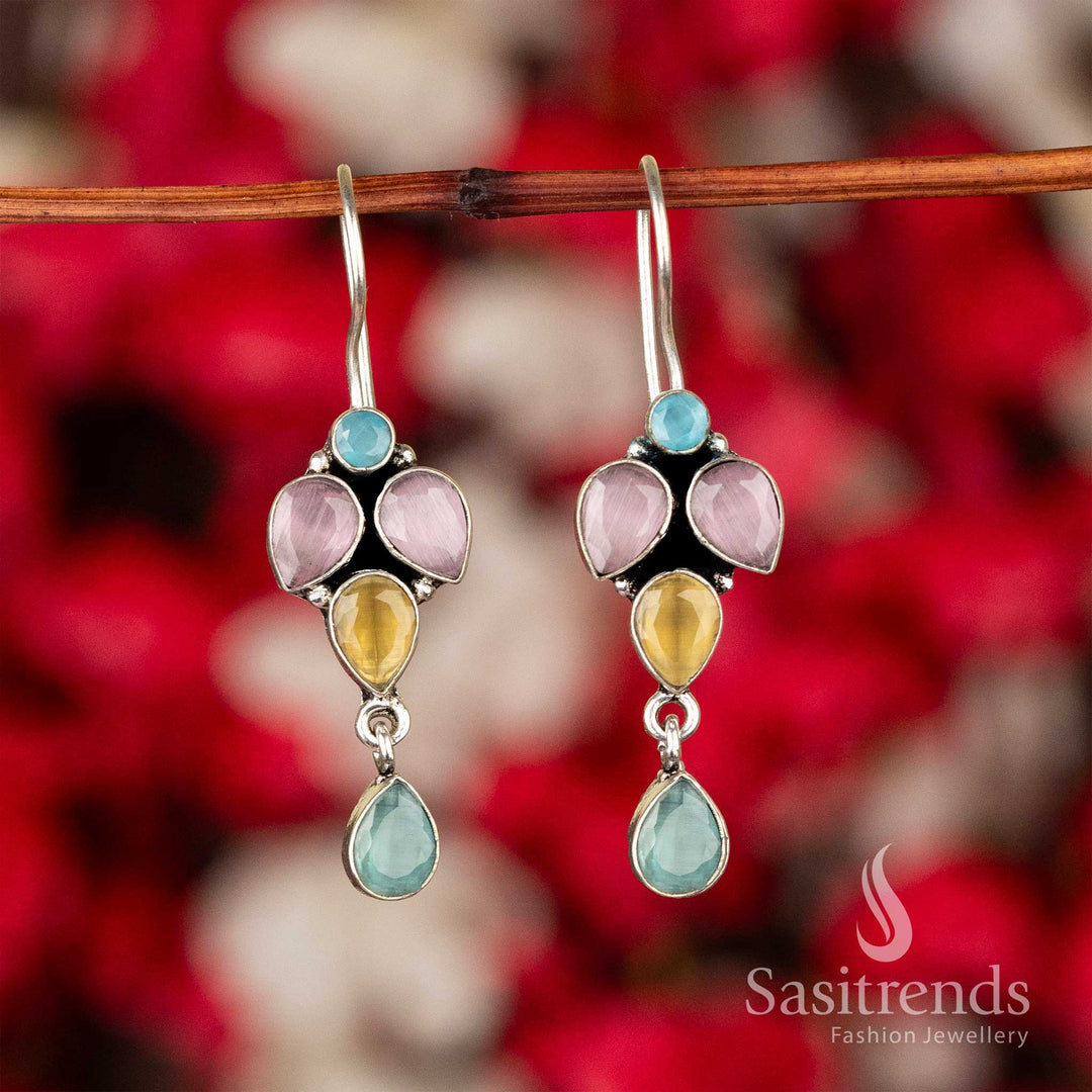 Multicolour Gemstone Vine Oxidised Earrings With Vibrant Accents – A Fusion Traditional Jewellery Style For Colourful Celebrations - Sasitrends