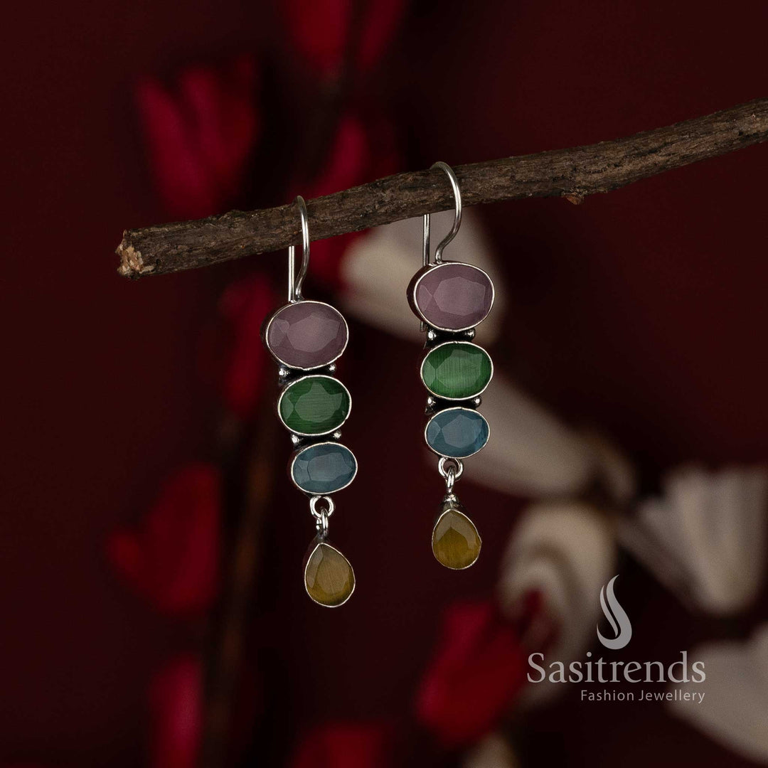 Multi Chic Radiance Oxidised Drop Earrings With Multi-Coloured Stones And Vibrant Floral Mix – Festival Special Jewellery - Sasitrends