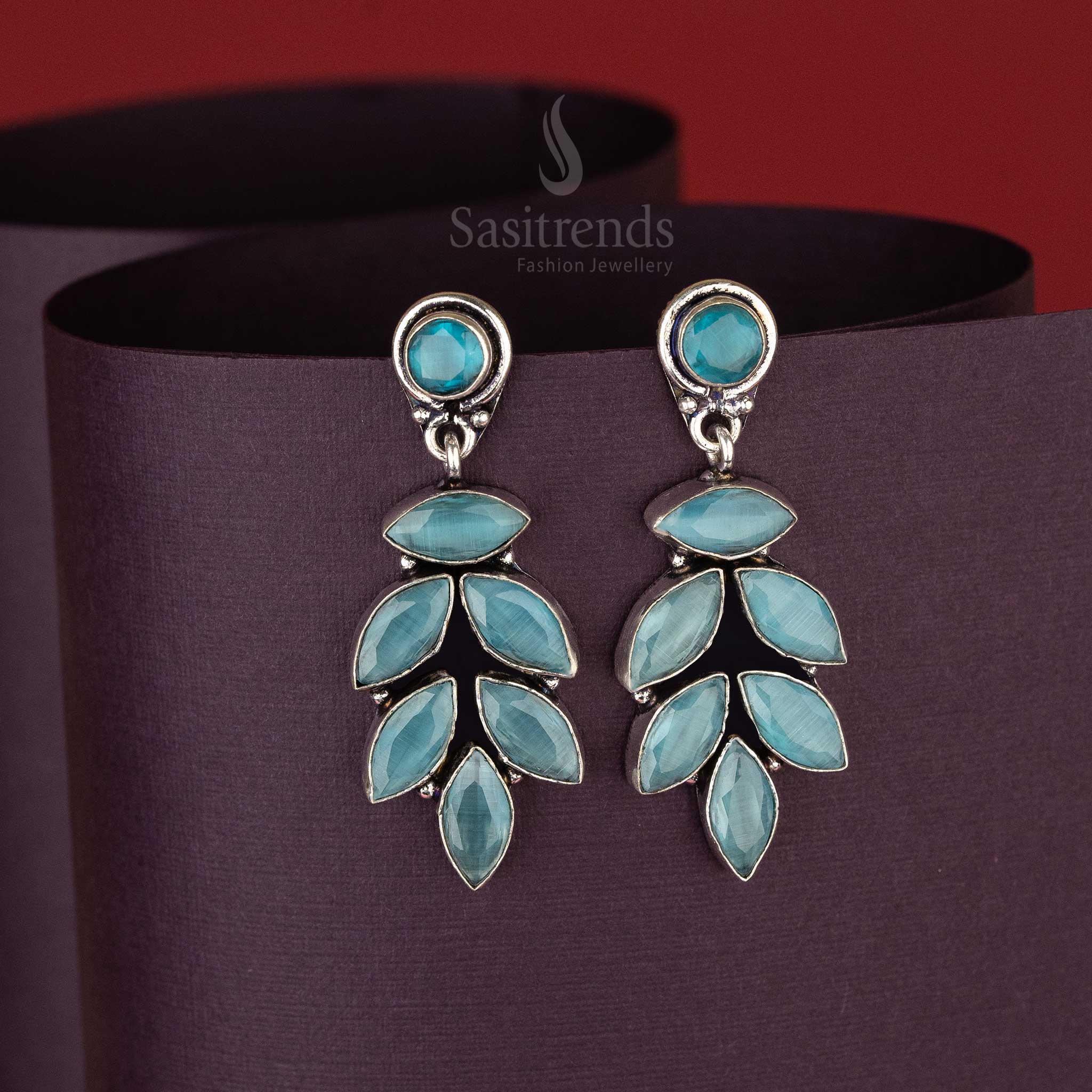 Multicolor - Saanjh Bela Leaf Oxidised Drop Earrings