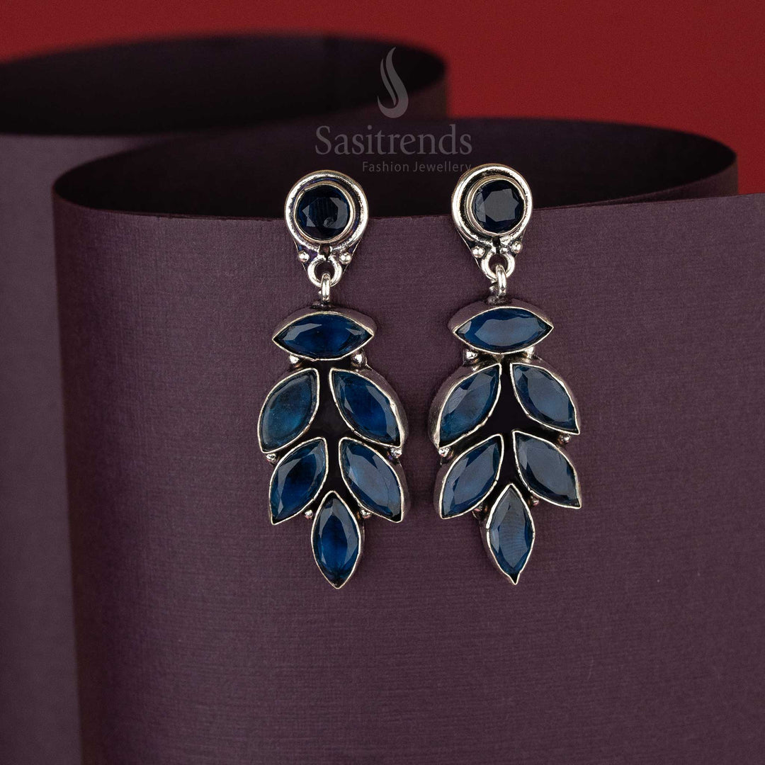 Trendy Blue Elegant Leaf Shaped Elegant Push Back Earrings Sasitrends