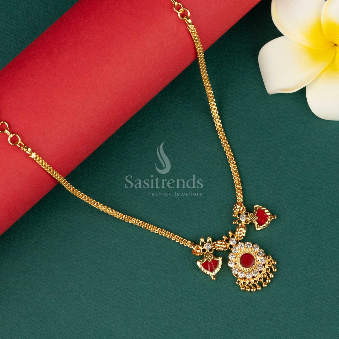 Micro Gold Plated Red Palakka Nagapadam Necklace with One Petal Design - Sasitrends