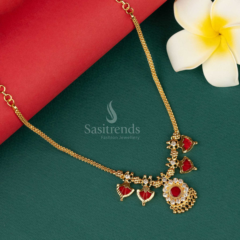 Traditional Micro Gold Plated Red Palakka Nagapadam Necklace with Two Petal Design - Sasitrends