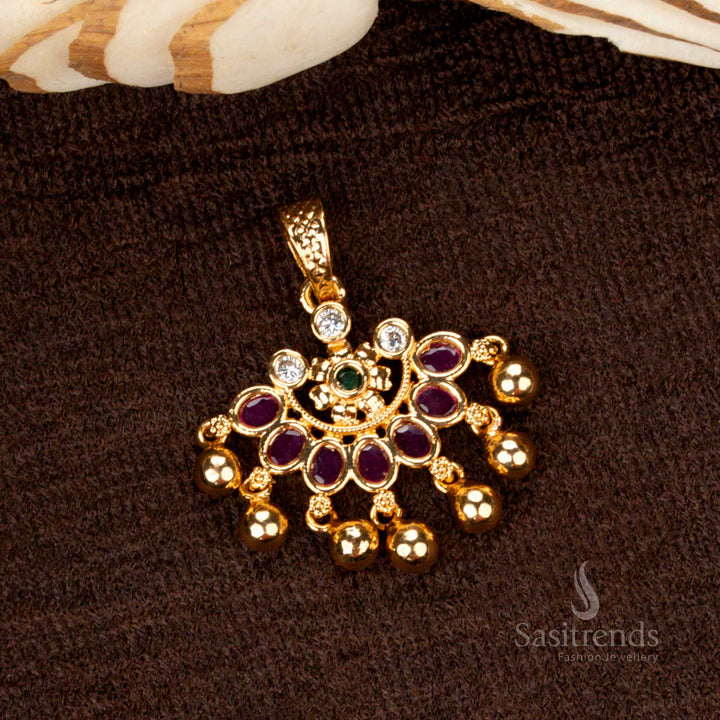 Stylish micro gold plated flower-motif golden ball pendant, designed with detailed craftsmanship and adorned with shimmering AD stones - Sasitrends