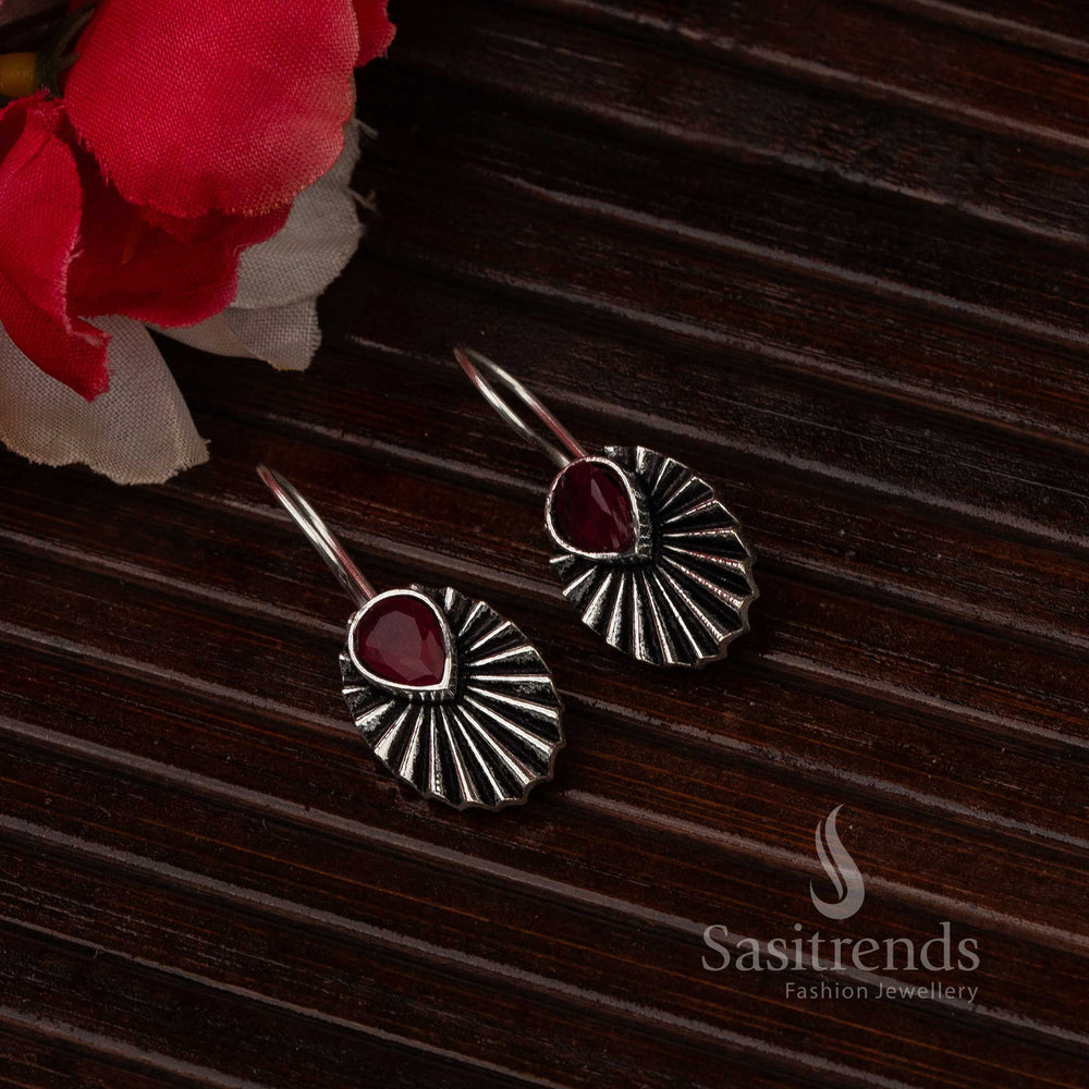 Vintage Charm Red Oval Teardrop Oxidised Earrings for Navarathiri