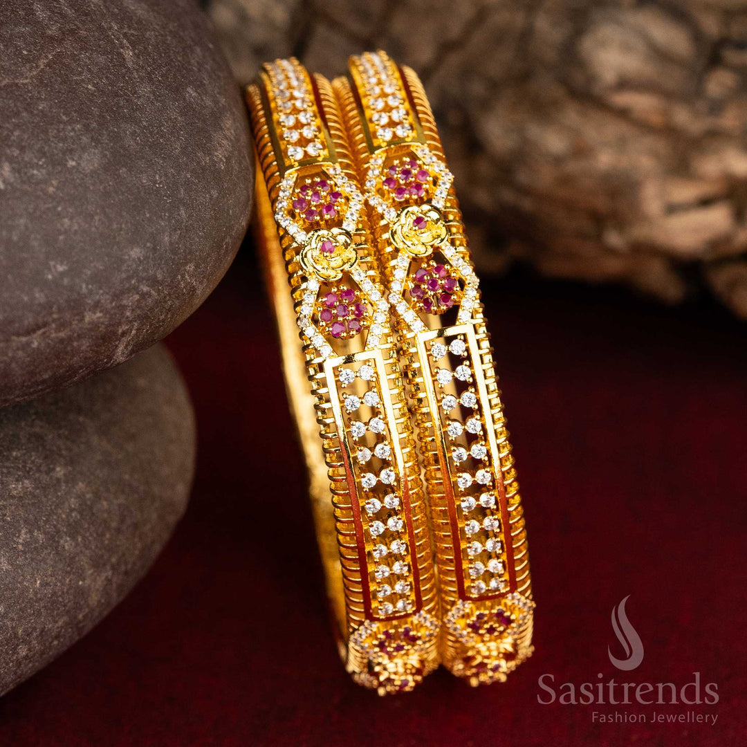 Micro Gold Plated ruby Color AD Stone Bangles