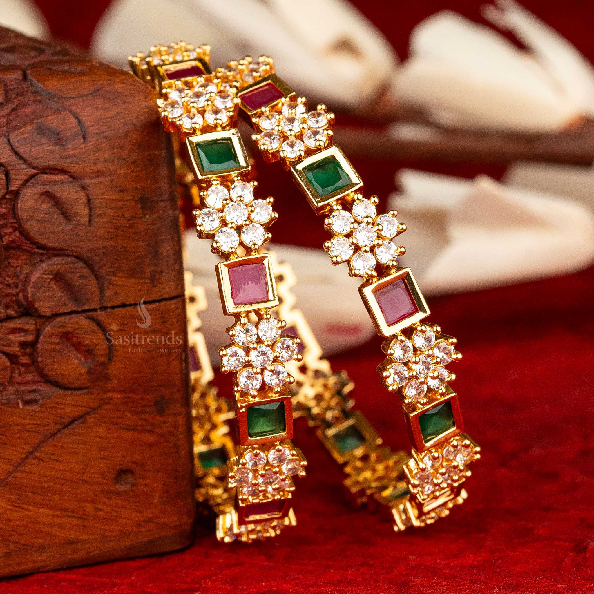 Sasitrends Elegant Micro Gold Plated American Diamond Bangles Real Gold Look