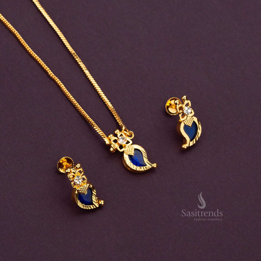 Trendy kerala palakka mango designer white and blue ad stone stud jewellery set sasitrends