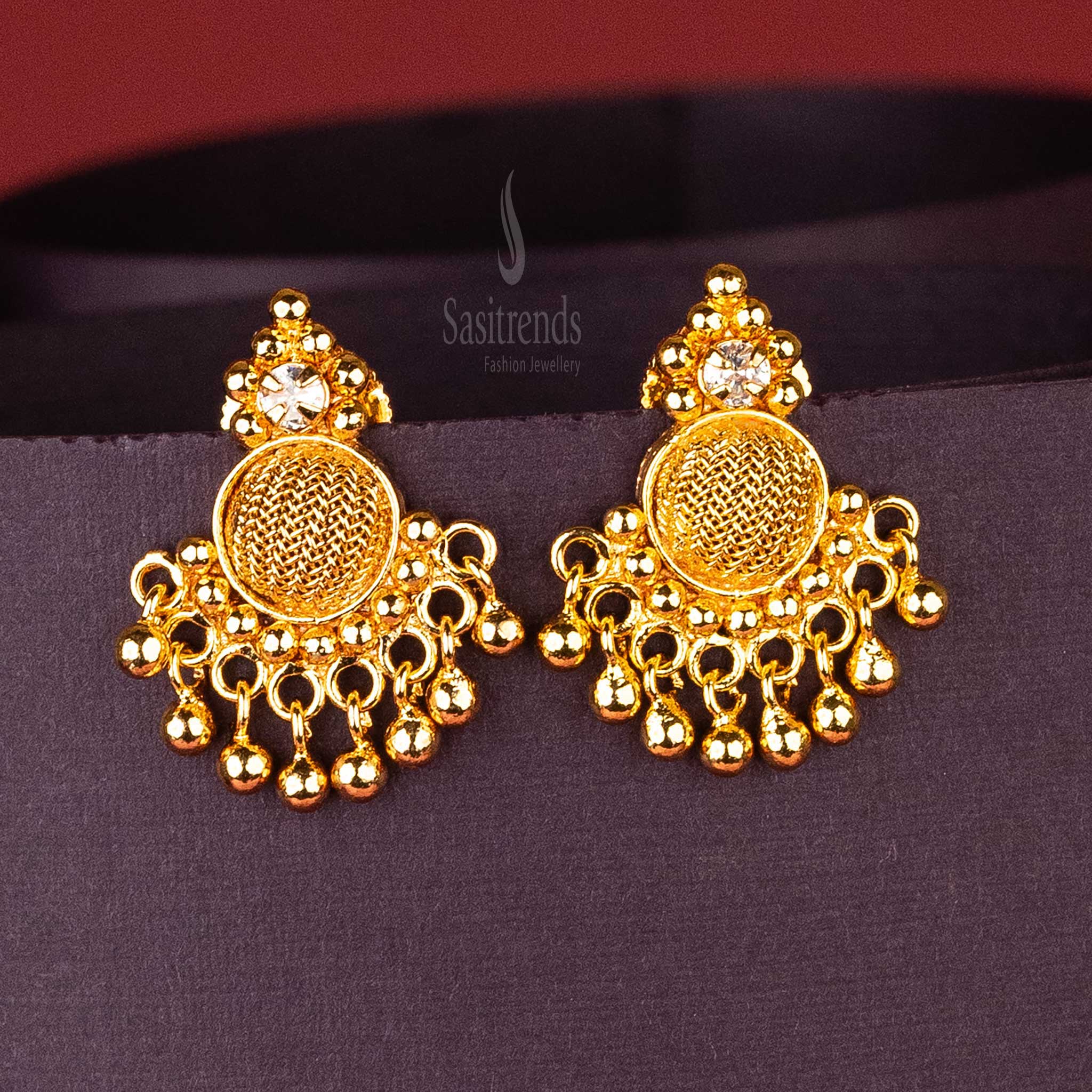 Round Mesh Design Gold Plated Earrings with Golden Balls – Sasitrends