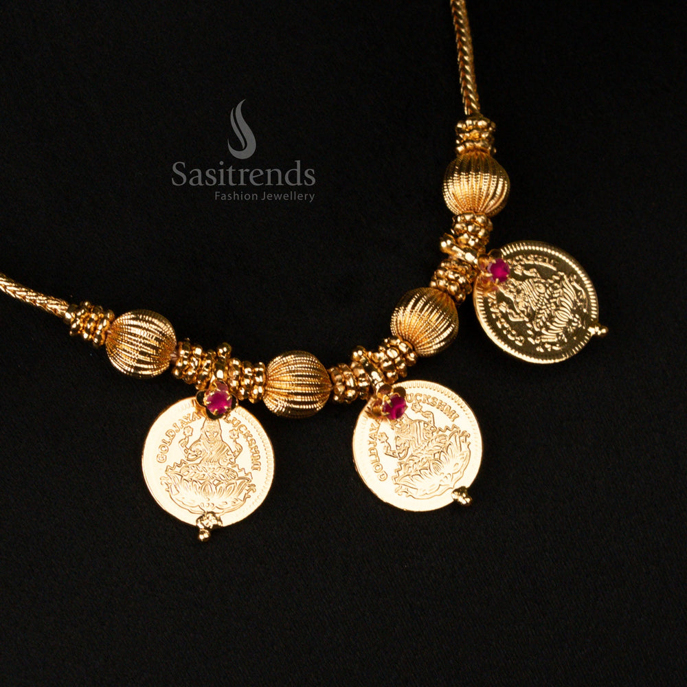Traditional Lakshmi Coin Necklace with Gold Plated Beads – Festive Jewellery