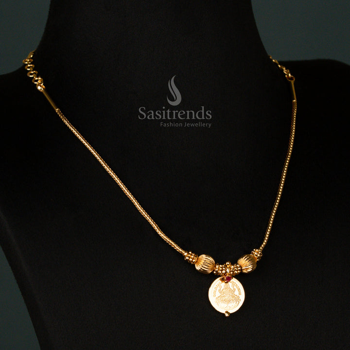 Beautiful Micro Gold Plated Single Lakshmi Coin with Balls Necklace – Traditional & Festive Wear Jewellery - Sasitrends