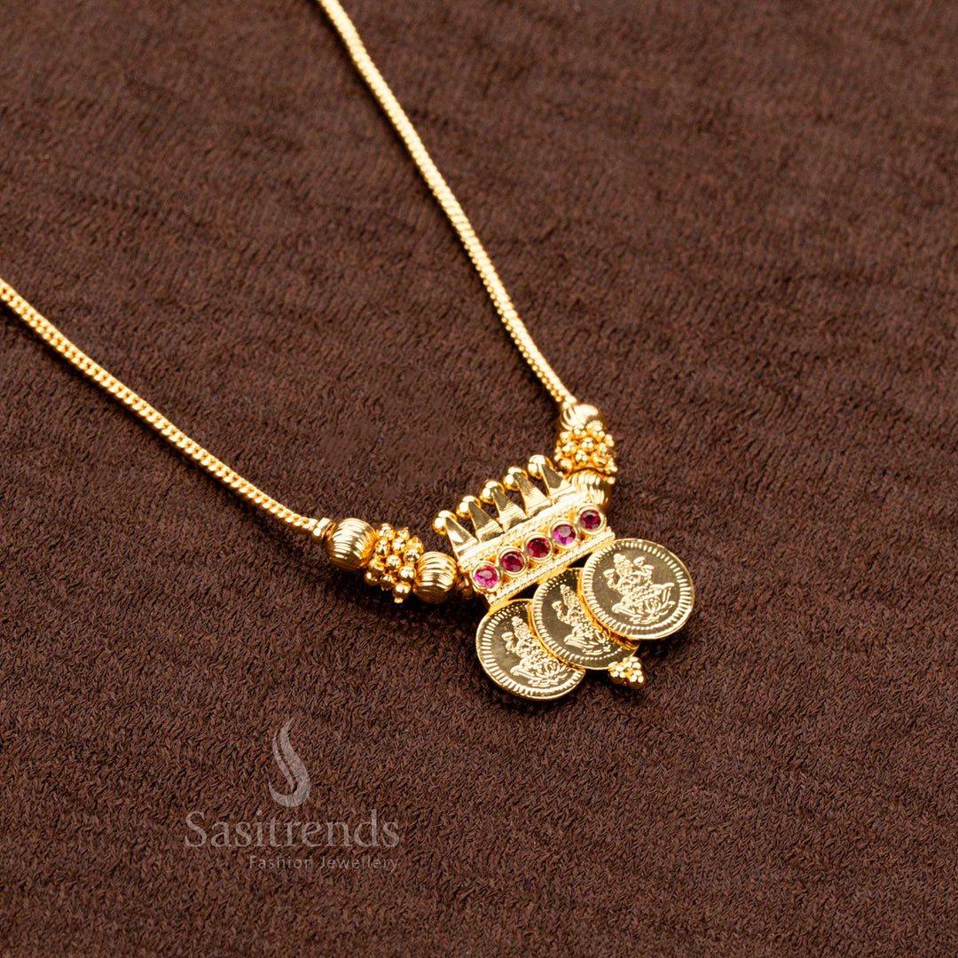 Micro Gold Plated Lakshmi Coin Pendant Necklace with Stone Frame Head – Sasitrends