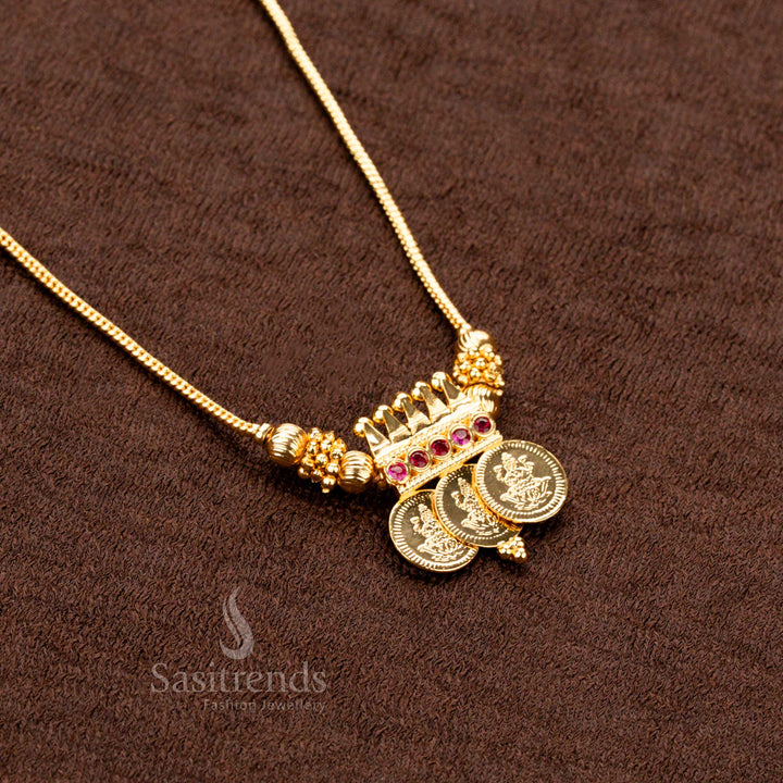 Micro Gold Plated Lakshmi Coin Pendant Necklace with Stone Frame Head – Sasitrends