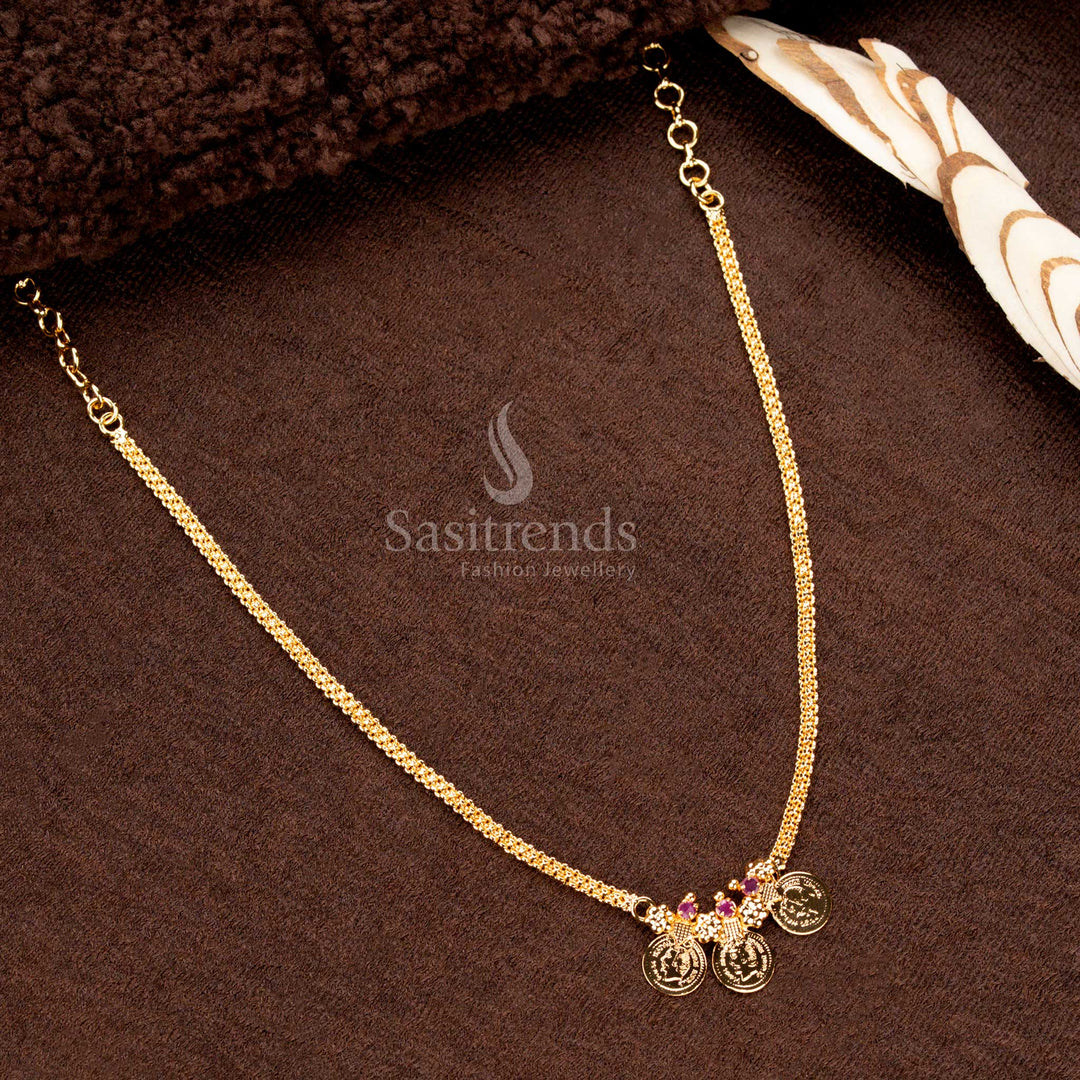 Kerala Traditional Coin Head Necklace with Pink Stones - 24 Carat Gold Micro Plated - Sasitrends