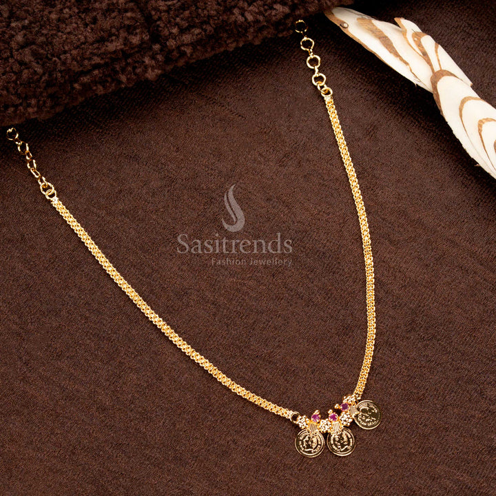 Kerala Traditional Coin Head Necklace with Pink Stones - 24 Carat Gold Micro Plated - Sasitrends