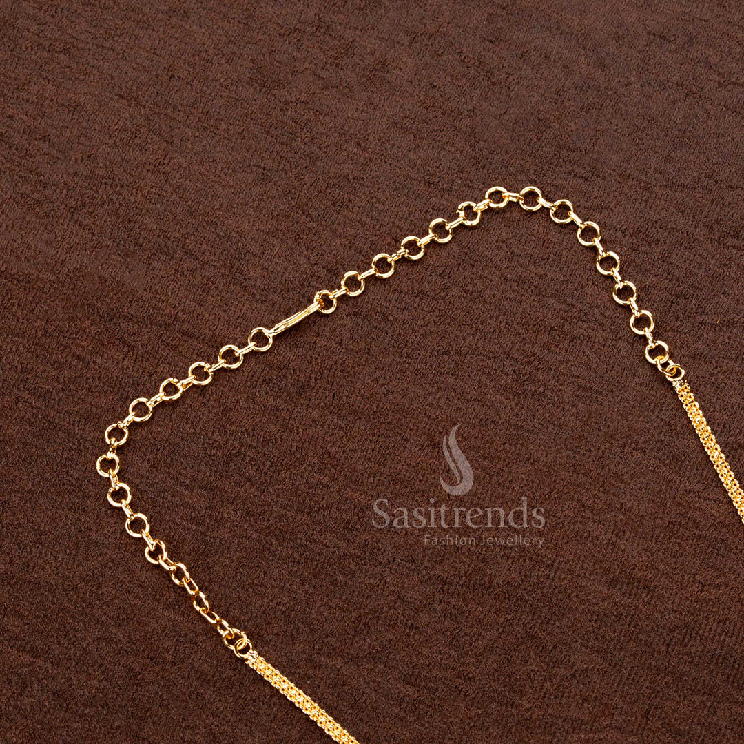 Kerala Traditional Coin Head Necklace with Pink Stones - 24 Carat Gold Micro Plated