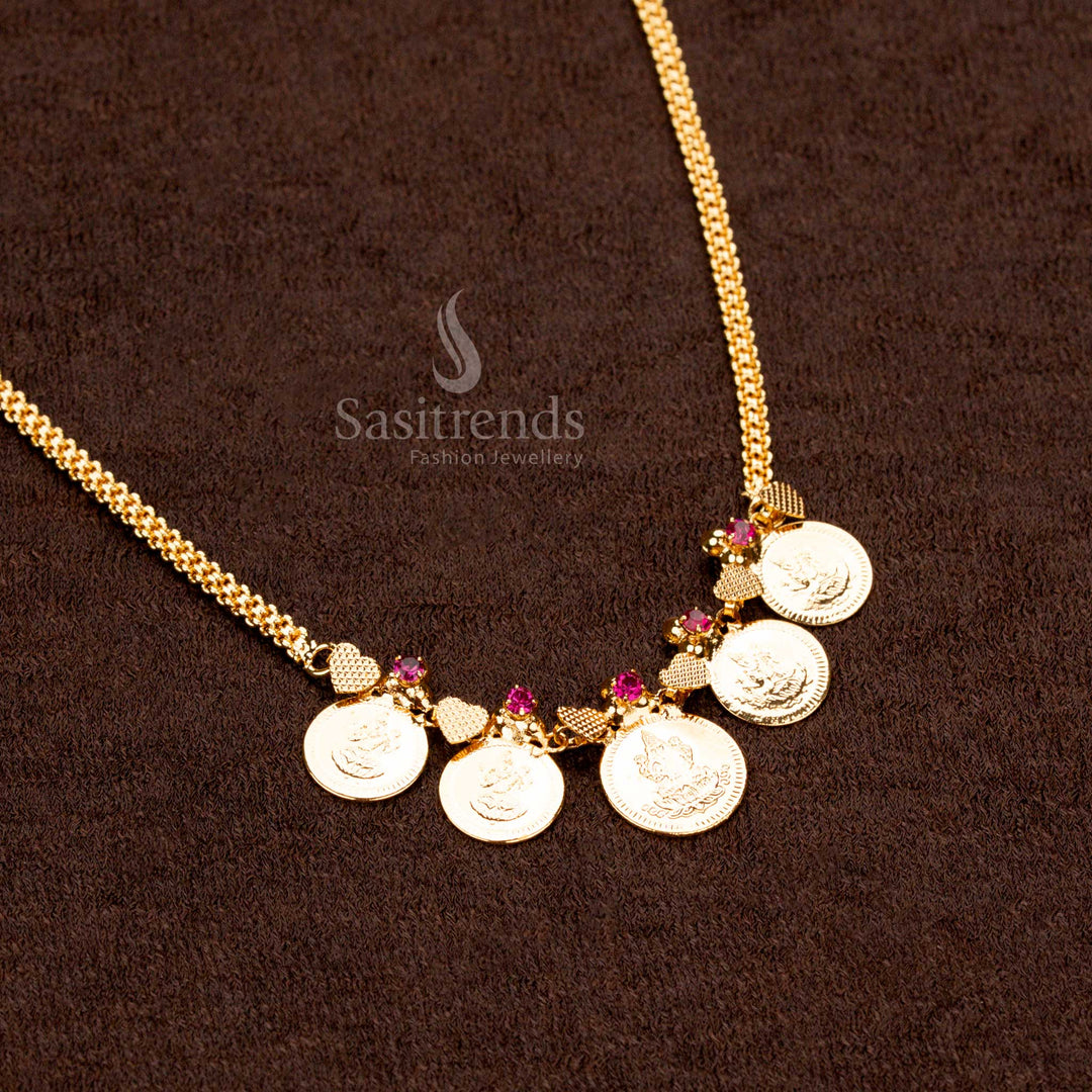 Guaranteed Gold Look Lakshmi Coin Necklace, One Gram Jewellery, Temple Wear, Large Central Coin Design – Sasitrends