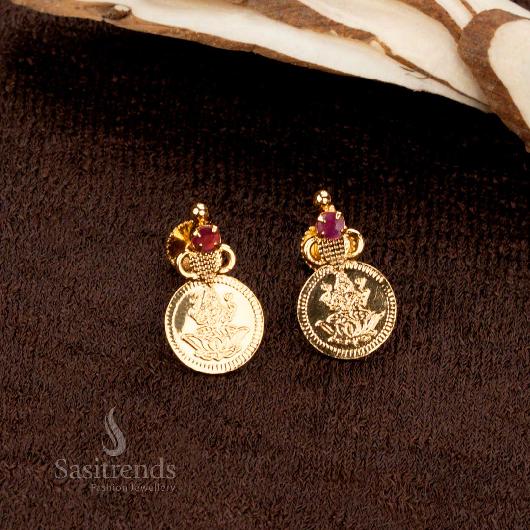 Micro Gold Plated Lakshmi Coin Necklace set – One Gram Jewellery, Large Central Coin, Temple Wear – Sasitrends