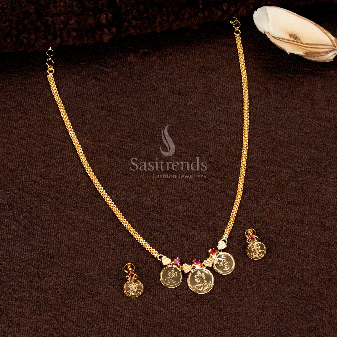 High-Quality Micro Gold Plated Lakshmi Coin Necklace, Large Center Coin with Medium Side Coins, Traditional Jewellery set  – Sasitrends