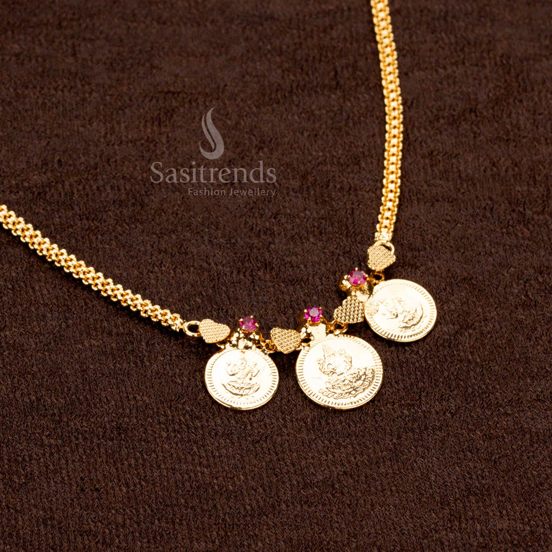 High-Quality Micro Gold Plated Lakshmi Coin Necklace, Large Center Coin with Medium Side Coins, Traditional neckalces– Sasitrends