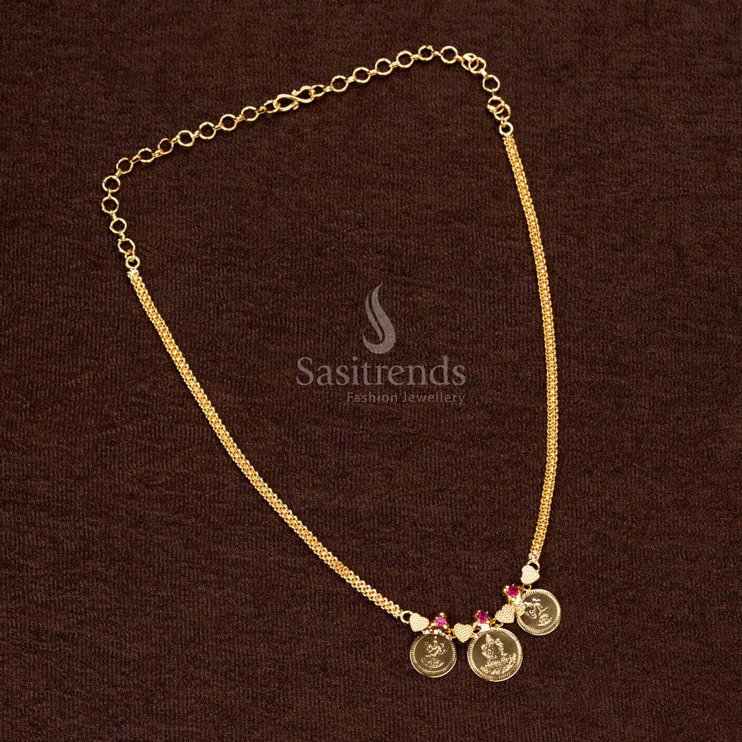 Micro Gold Plated Lakshmi Coin Necklace– One Gram Jewellery, Large Central Coin, Temple Wear – Sasitrends