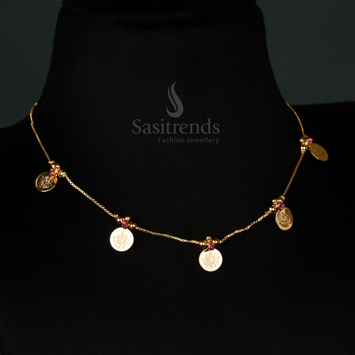 Divine Micro Gold Plated Lakshmi Coin Invisible Necklace – Traditional Festive Wear - Sasitrends