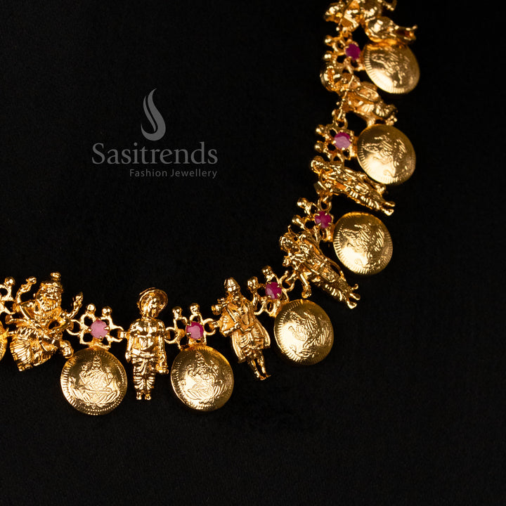 Micro Gold Plated 10 Avatharam Lakshmi Coin Necklace with Earrings – Sasitrends