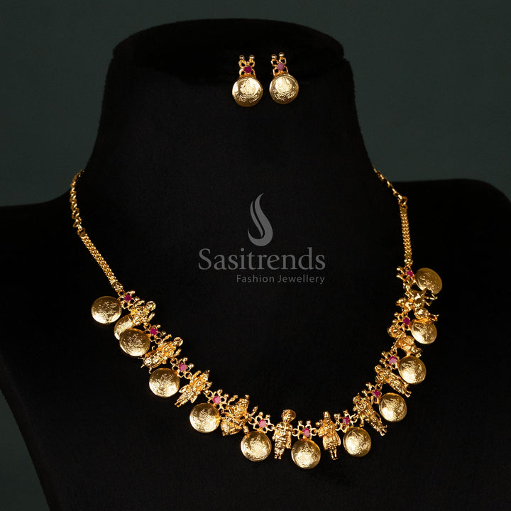 Guaranteed One Gram Micro Gold Plated 10 Avatharam Lakshmi Coin Necklace Jewellery Set – Traditional & Festive Wear - Sasitrends
