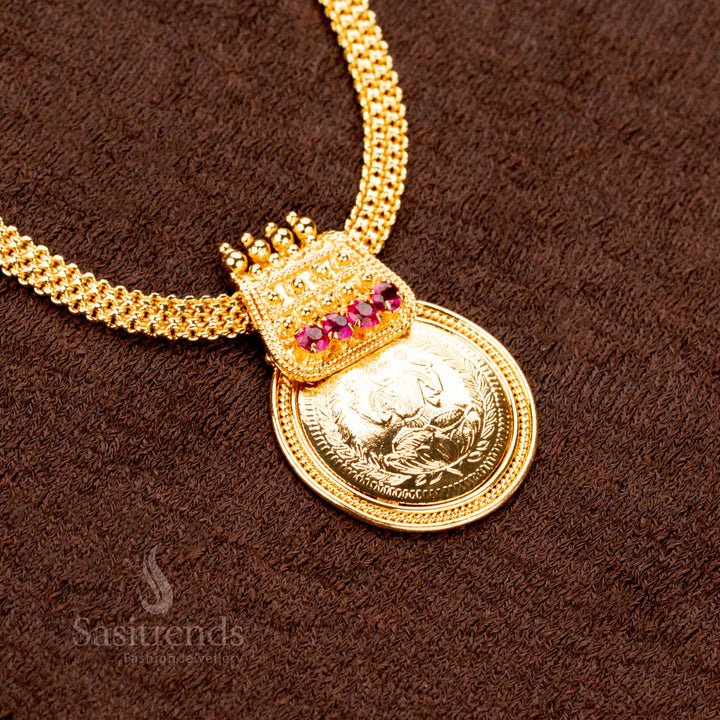 Micro Gold Plated Big Lakshmi Coin Necklace with AD Stones – Traditional Temple Jewellery – Sasitrends