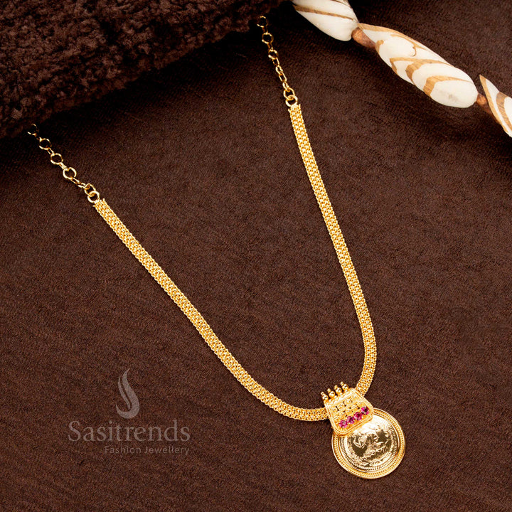 Gorgeous Micro Gold Plated Big Lakshmi Coin Necklace with AD Stones – One Gram Jewellery, Traditional Temple Design, Guaranteed Gold Look - Sasitrends