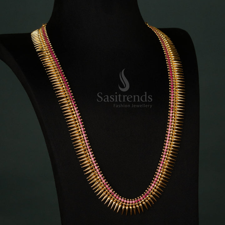 Exquisite Micro Gold Plated Long Mullapoo Necklace with American Diamond Stones – Traditional and Festive Wear - Sasitrends