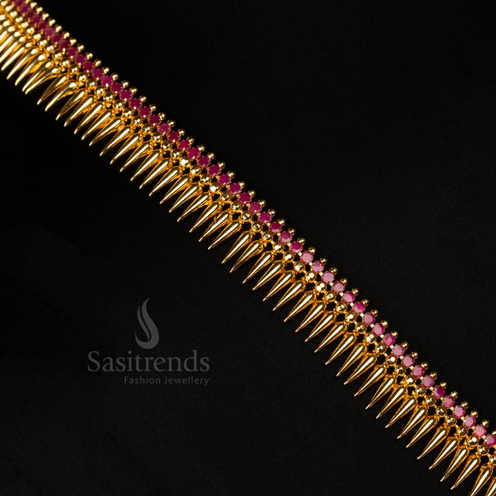 Exquisite Micro Gold Plated Long Mullapoo Necklace with American Diamond Stones – Traditional and Festive Wear - Sasitrends - Sasitrends