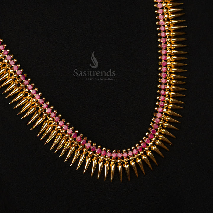 Exquisite Micro Gold Plated Long Mullapoo Necklace with American Diamond Stones – Traditional and Festive Wear - Sasitrends - Sasitrends